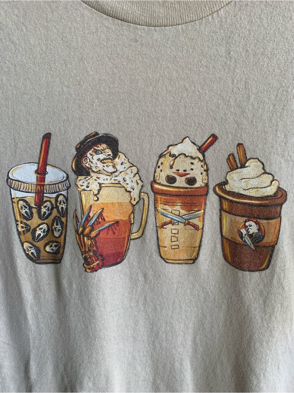 Horror Villains Coffee Drinks Graphic Tee, Medium